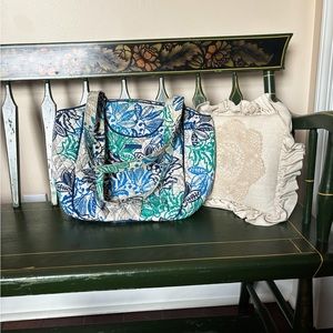 Vera Bradley Blue Floral-Pattern Quilt Tote Bag